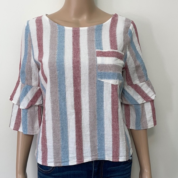 URBAN Romantics Blouse Ruffles striped cotton linen - Picture 1 of 6